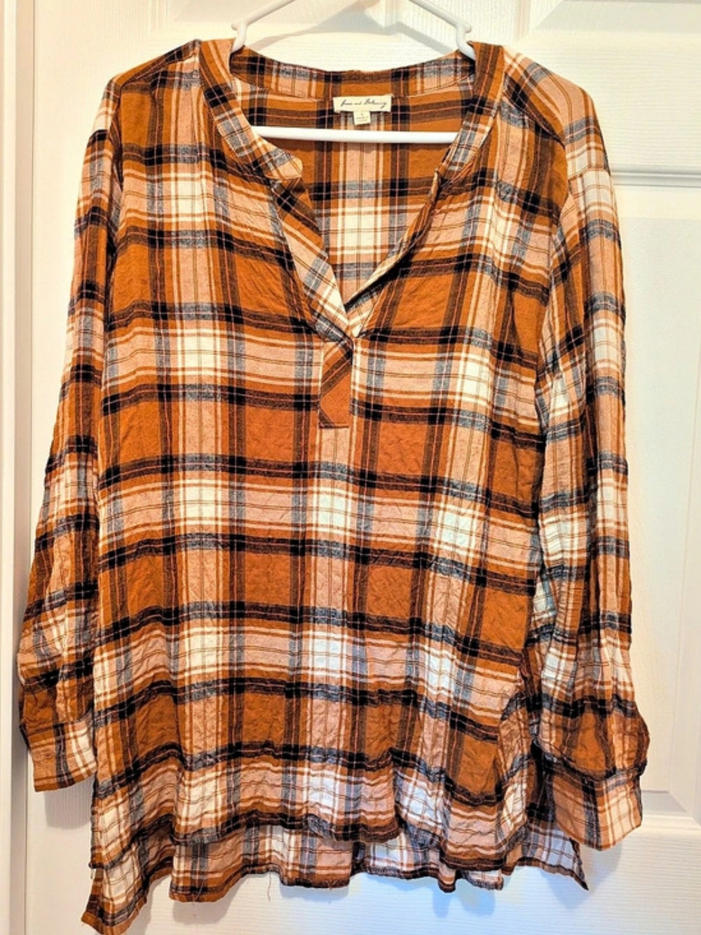 Jane and Delancey Plaid Blouse in Brown & Blue Size Small Like New